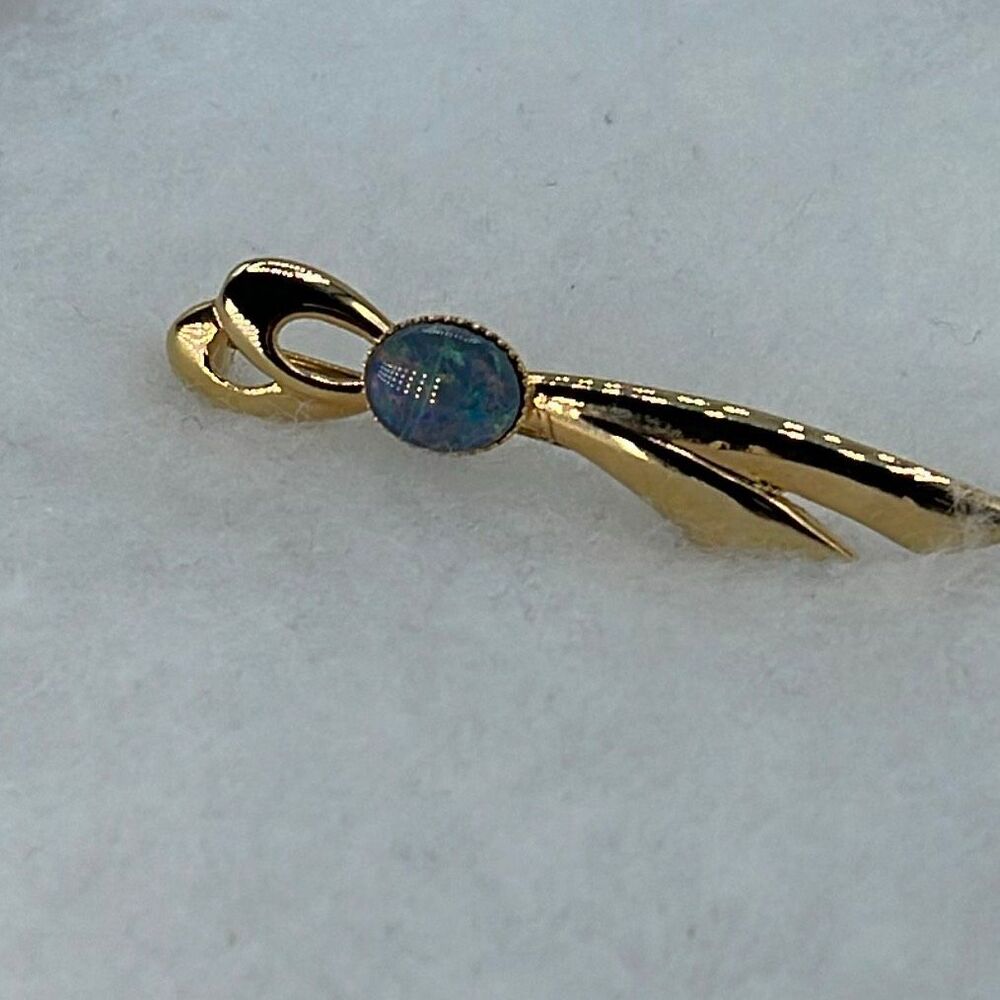 Gold plated sterling silver modernist brooch blue triplet opal stone. Stamped 92